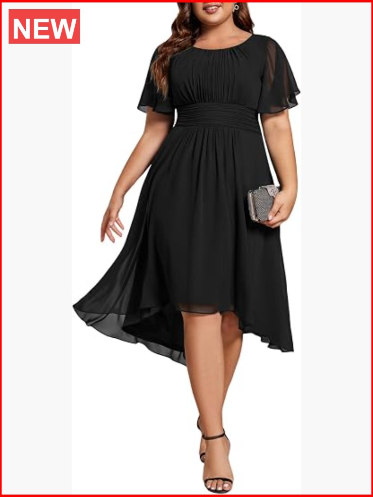 Plus Size Chiffon A-Line Midi High Low Cocktail Dress With Padded Lining